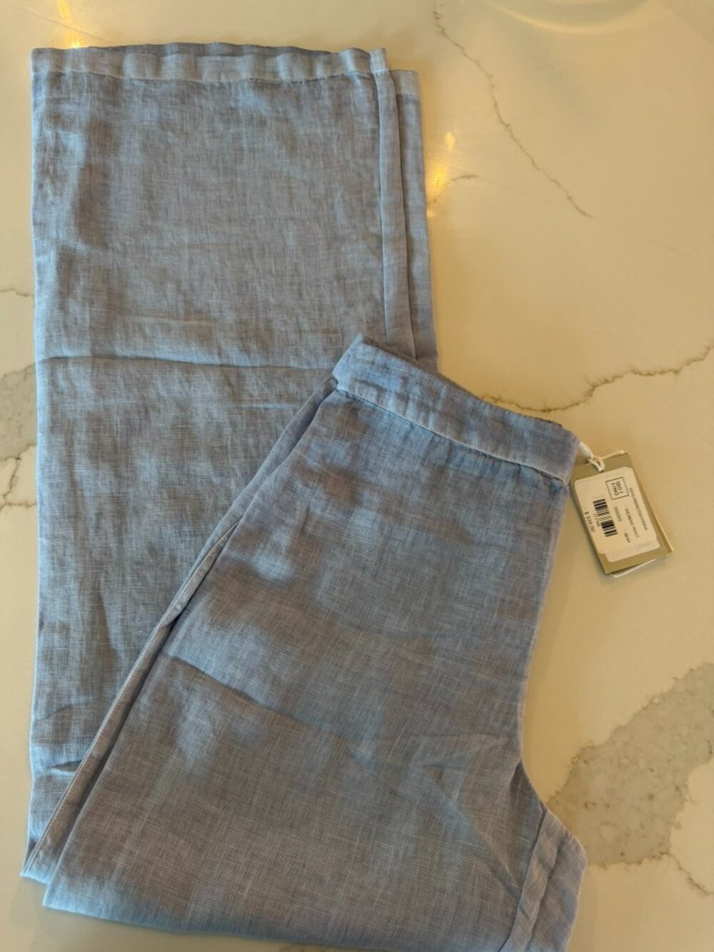NWT 120% LINO LINEN WIDE LEG PANTS LIGHT BLUE M/44